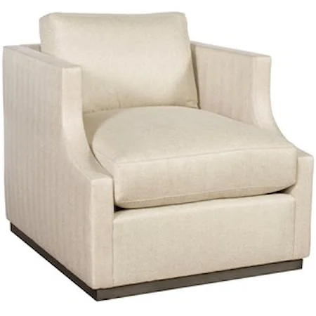 Transitional Swivel Chair with Scoop Arms and Wood Base